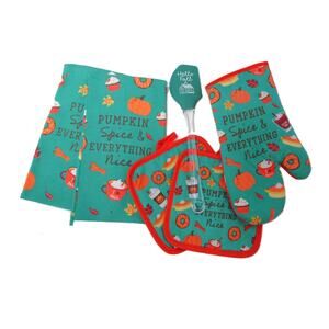Fall Kitchen Set Towels Mitt Hot Pads Spatula